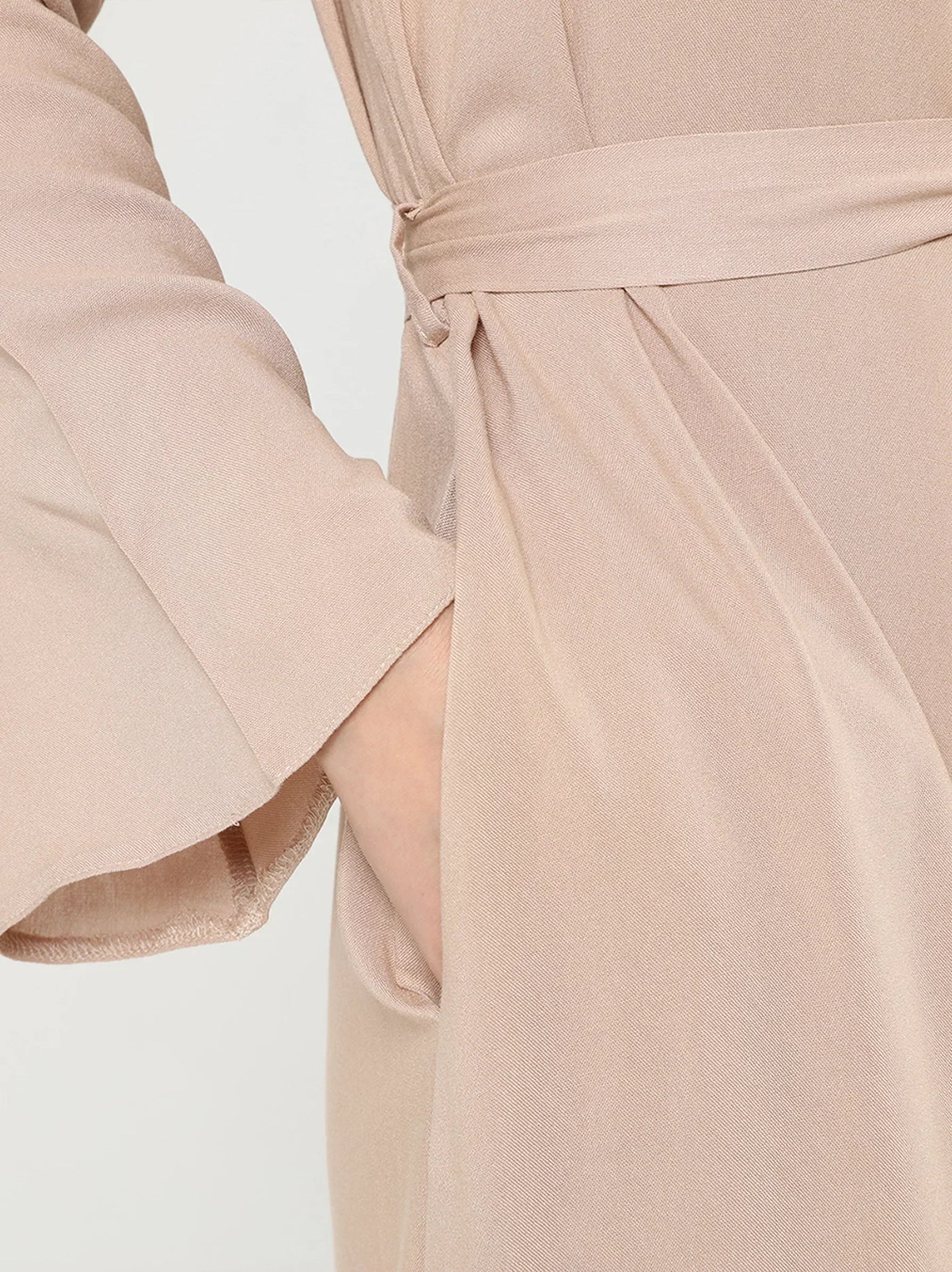Buttoned Beige Long Sleeve Maxi Dress