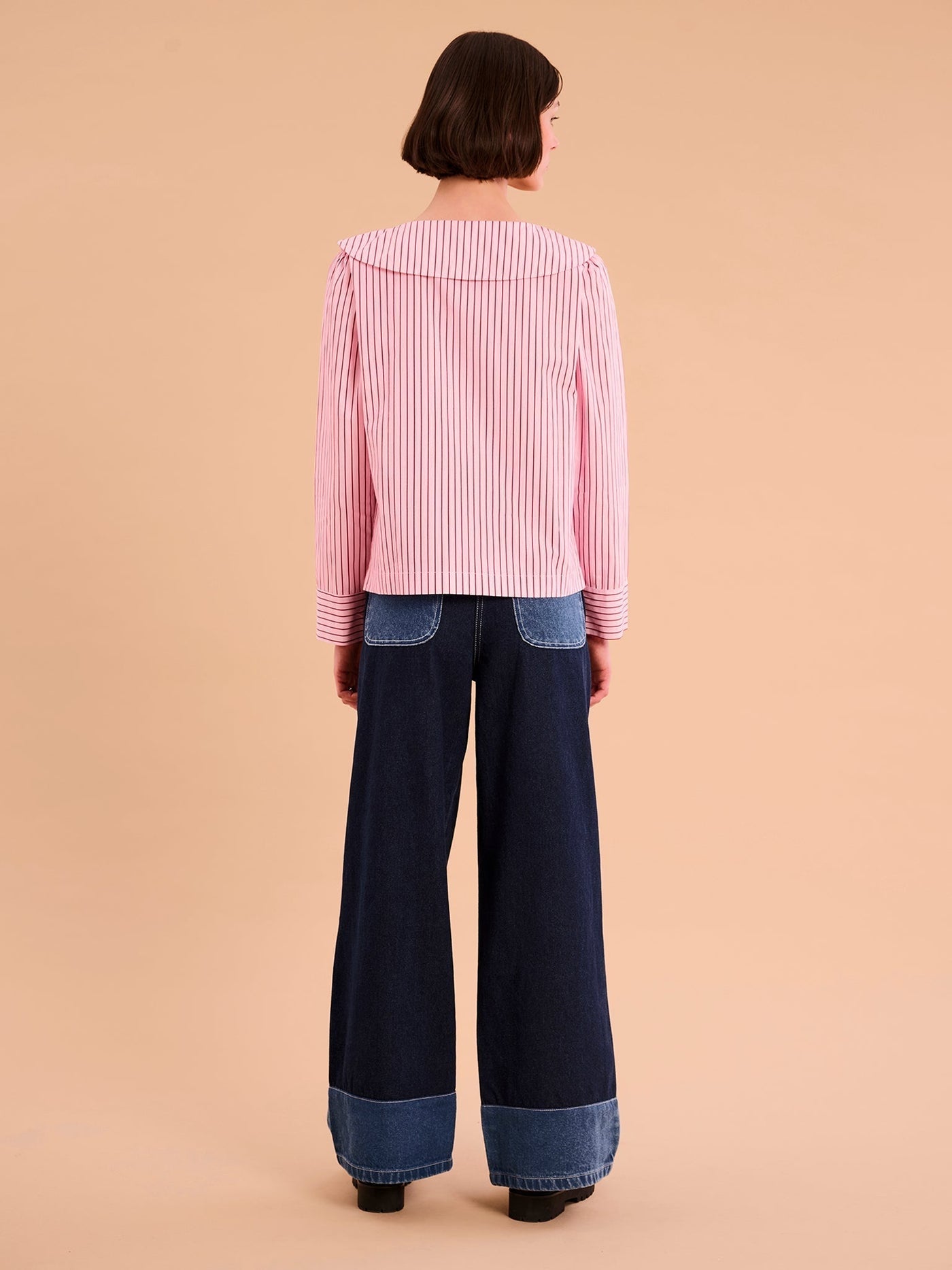 Caitlin Oversized Collar Blouse in Pink