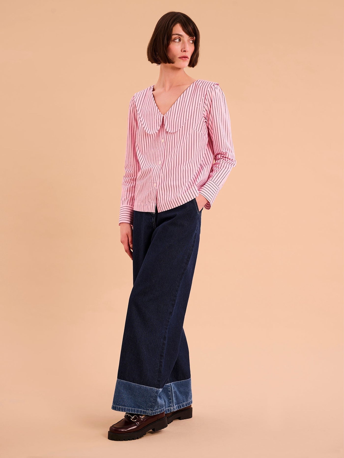 Caitlin Oversized Collar Blouse in Pink