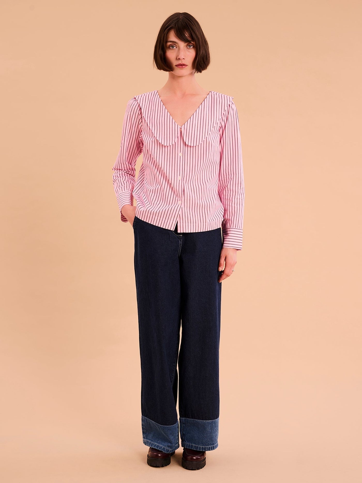 Caitlin Oversized Collar Blouse in Pink
