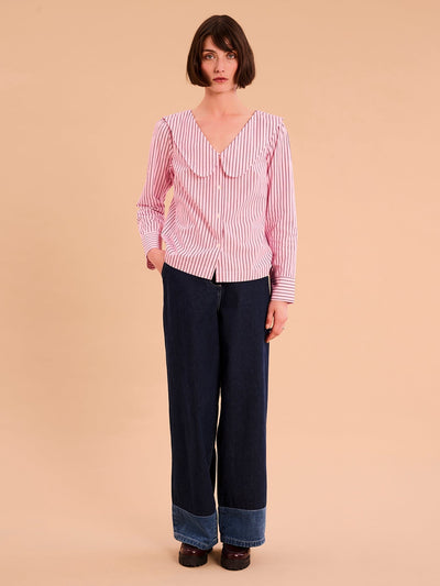 Caitlin Oversized Collar Blouse in Pink