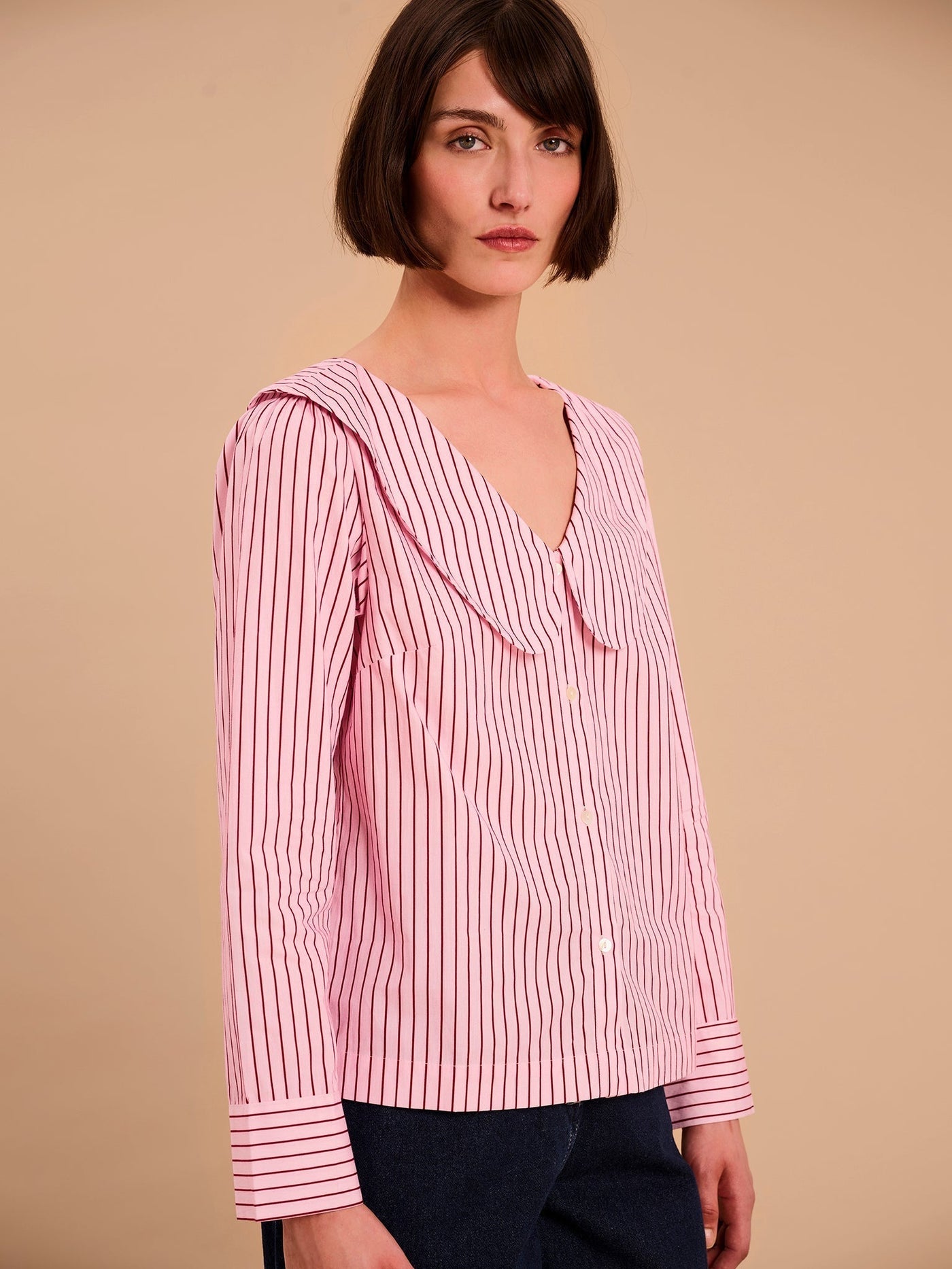 Caitlin Oversized Collar Blouse in Pink