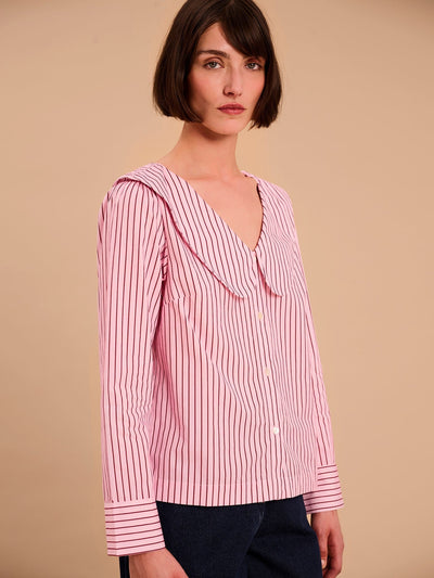 Caitlin Oversized Collar Blouse in Pink