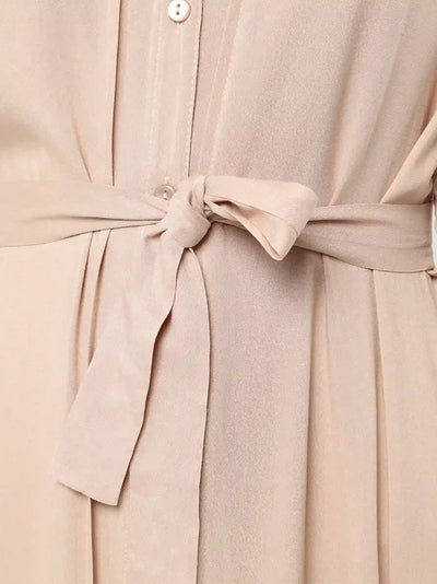 Buttoned Beige Long Sleeve Maxi Dress