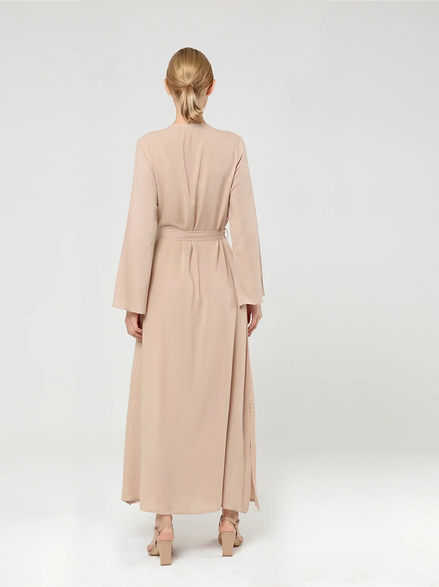 Buttoned Beige Long Sleeve Maxi Dress