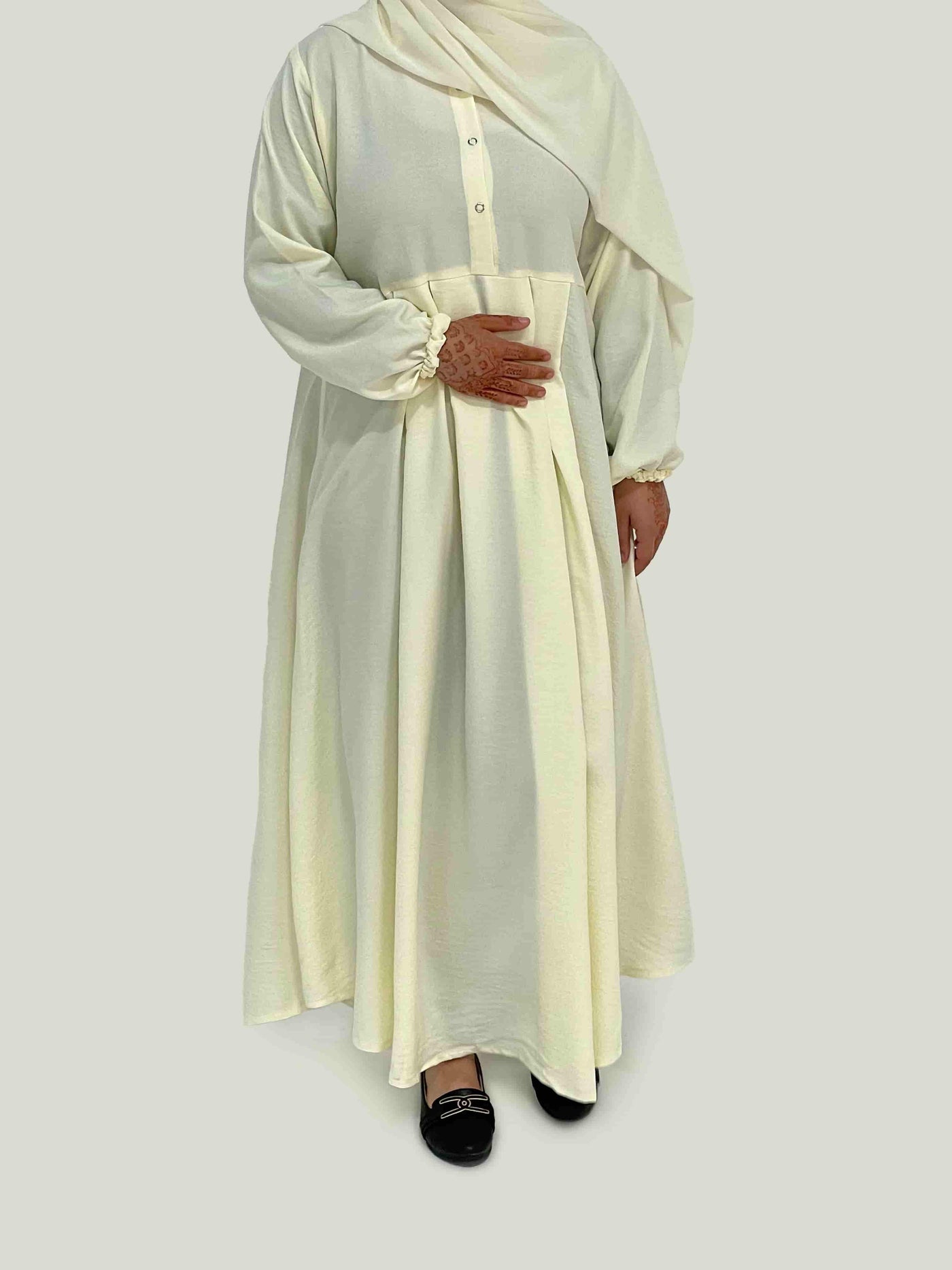 Buttoned Chest Cream Maxi Dress