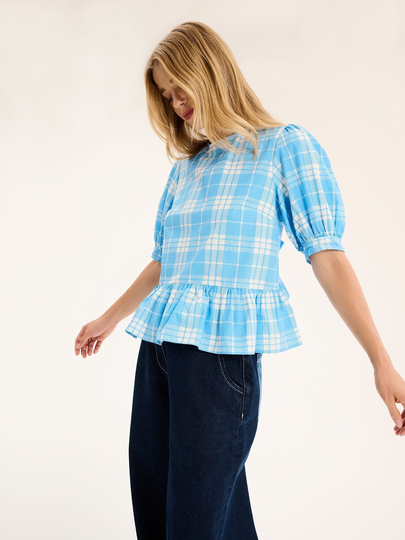 Ellie Frill Hem Puff Sleeve Printed Cotton Blouse