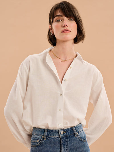 Evie Linen Oversized Shirt in White