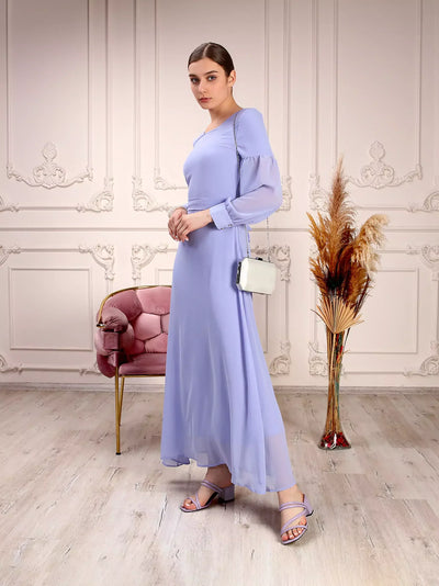 Lavender Dropped Shoulder Belted Dress