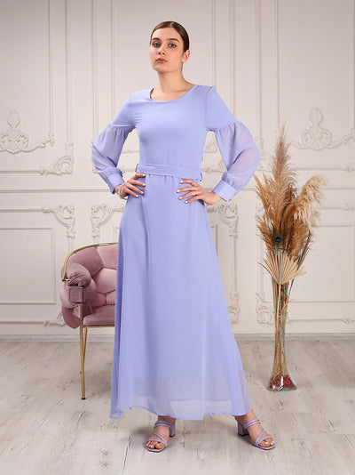 Lavender Dropped Shoulder Belted Dress