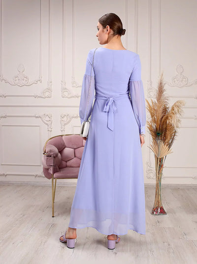 Lavender Dropped Shoulder Belted Dress