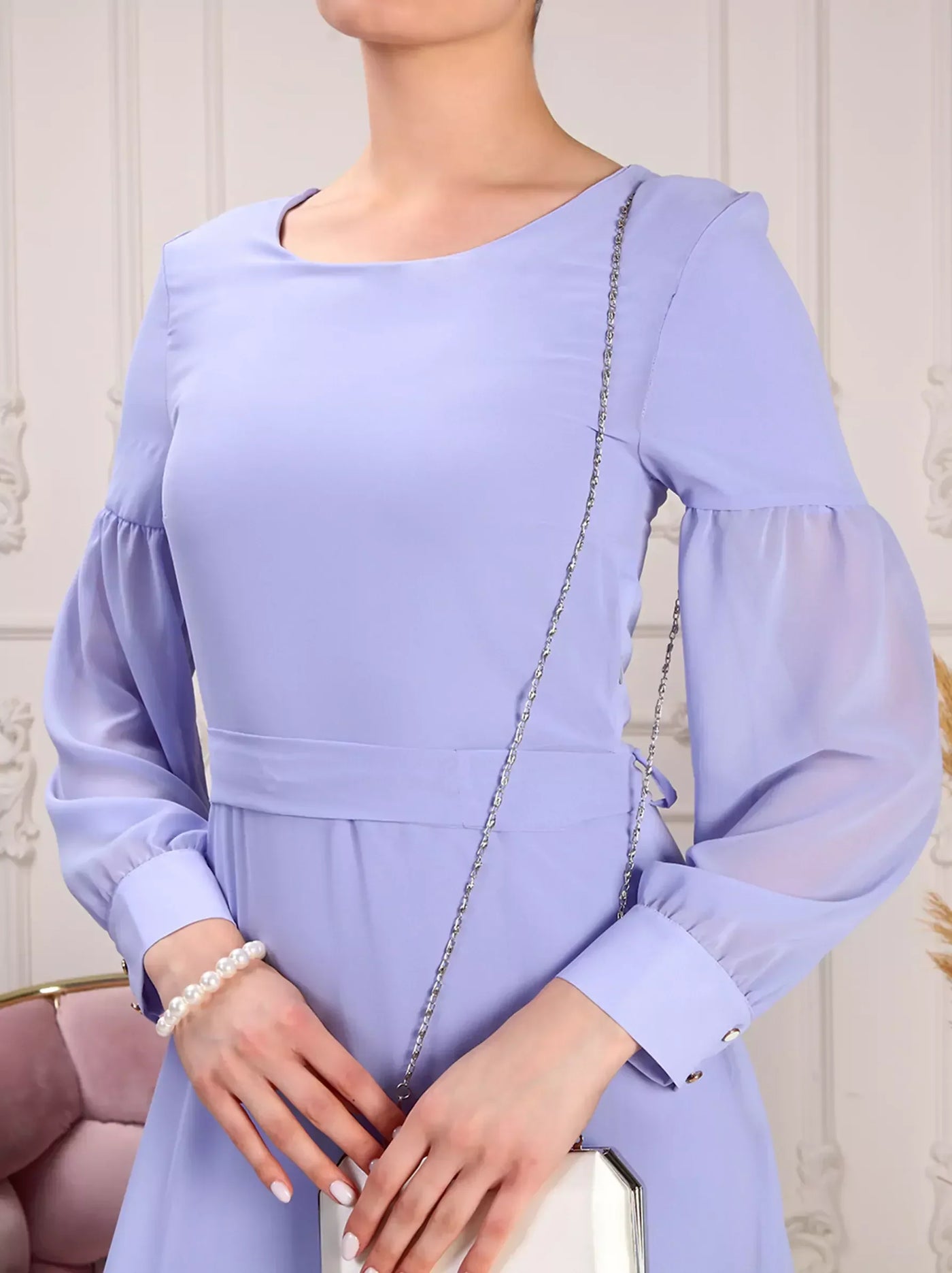 Lavender Dropped Shoulder Belted Dress