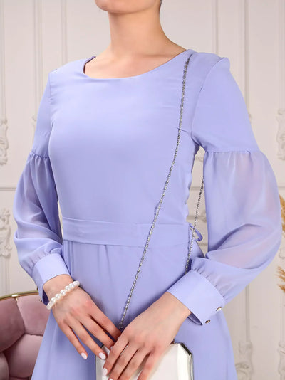 Lavender Dropped Shoulder Belted Dress
