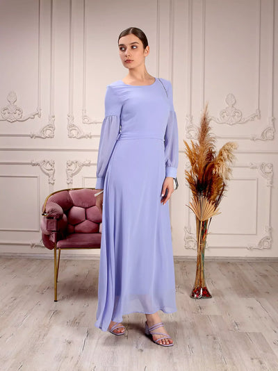 Lavender Dropped Shoulder Belted Dress